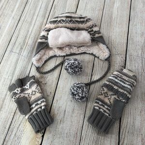 Fair Isle Pom Pom Tracker Hat & convertible gloves